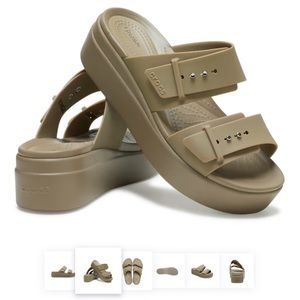 CROCS Brooklyn Buckle Khaki Wedges size 6
